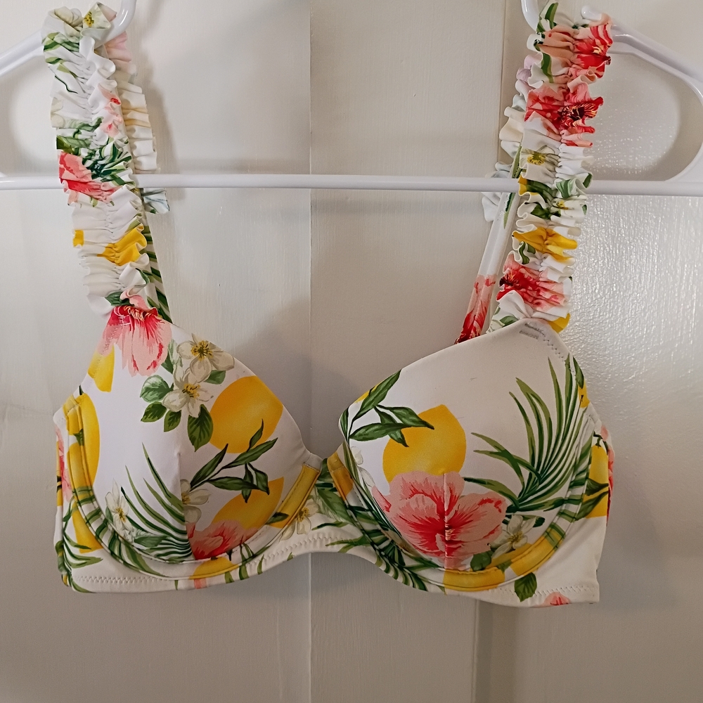 Shade & Shore Floral Bikini Top - White, Yellow, Green, Pink